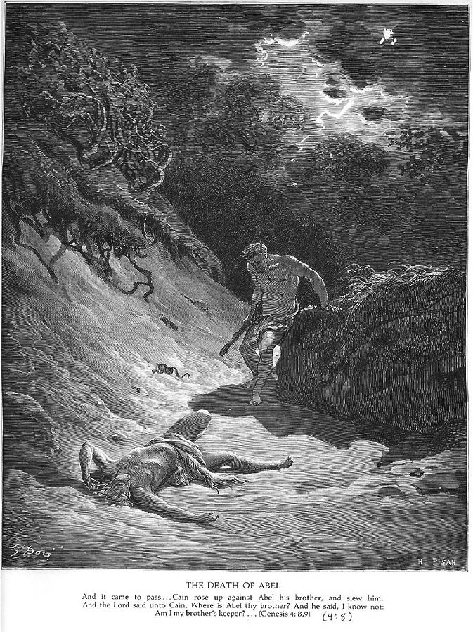 Das Gewitter mit Blitz und Donner ist hier nur der Hintergrund - es versinnbildlicht den Zorn Gottes angesichts des im Vordergrund dargestellten Mordes Kains an seinem Bruder Abel.