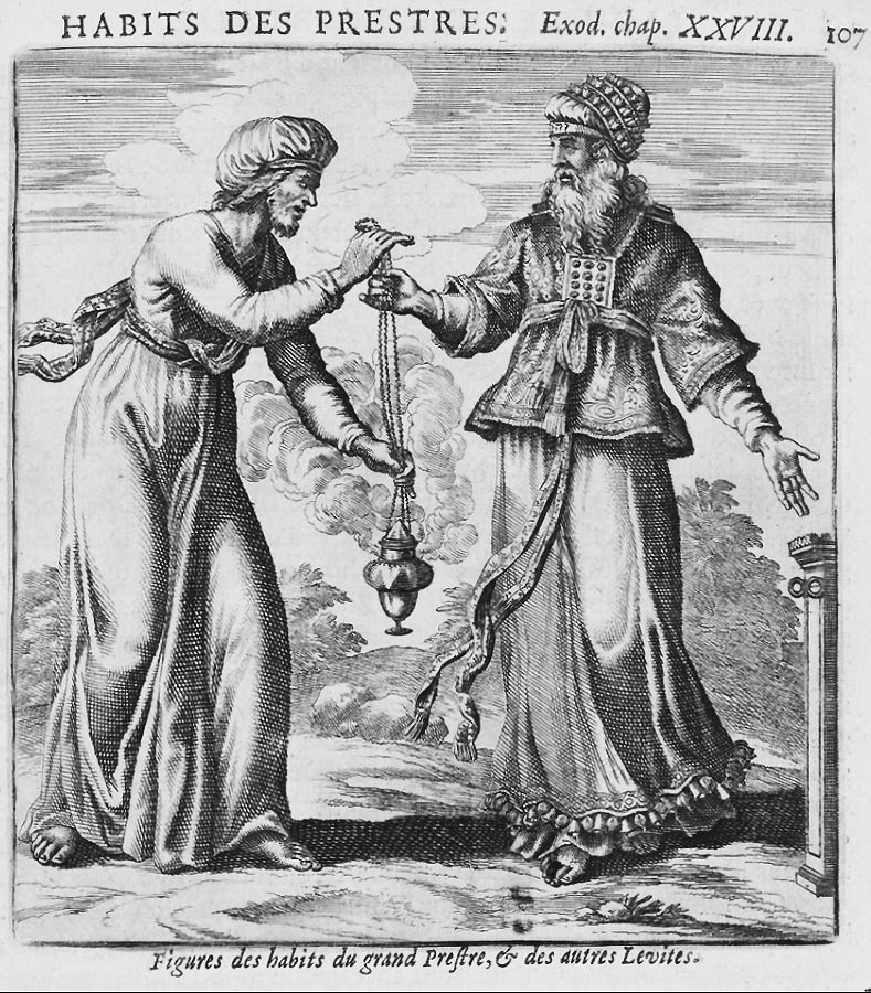 Das Bild zeigt ohne direkten Bezug zum Inhalt des Psalms zwei in den Gewändern des Hohepristers und eines Leviten gekleidete Gestalte, wobei der Levit dem Hohenprister ein ganz dem Brauch des katholischenen Barock entsprechendes Rauchfass überreicht.